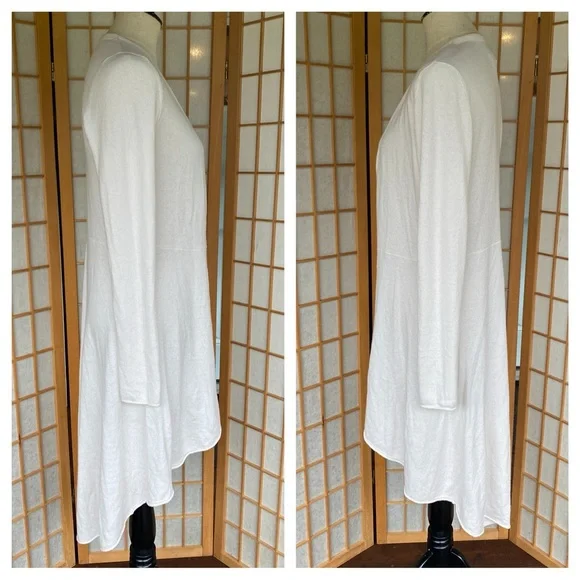 Megaschoni Cashmere Open Long High Low Ivory Cardigan SZ M - Picture 5 of 13